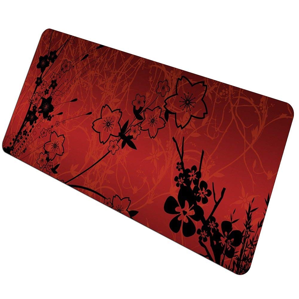 CFCYS Large Gaming Mouse Pad 800x400mm - Red Flower Artistic Design, Non-Slip Rubber Base, 3mm Thick - Perfect for PC Gaming, Office Work & Computer Desk Setup