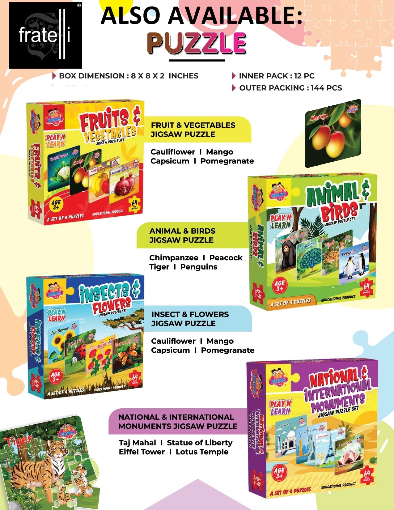 Fratelli Kids Kingdom 4-Piece Jigsaw Puzzle Set for Ages 4+ - Educational Monuments Puzzles for Children | Perfect for Family Game Night & Preschool Learning Activities