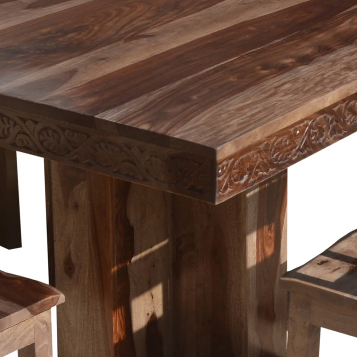 Rustic Solid Wood Double Pedestal Dining Table Set For 10 - Dallas Ranch Style Farmhouse Dining Room Furniture for Family Gatherings & Dinner Parties