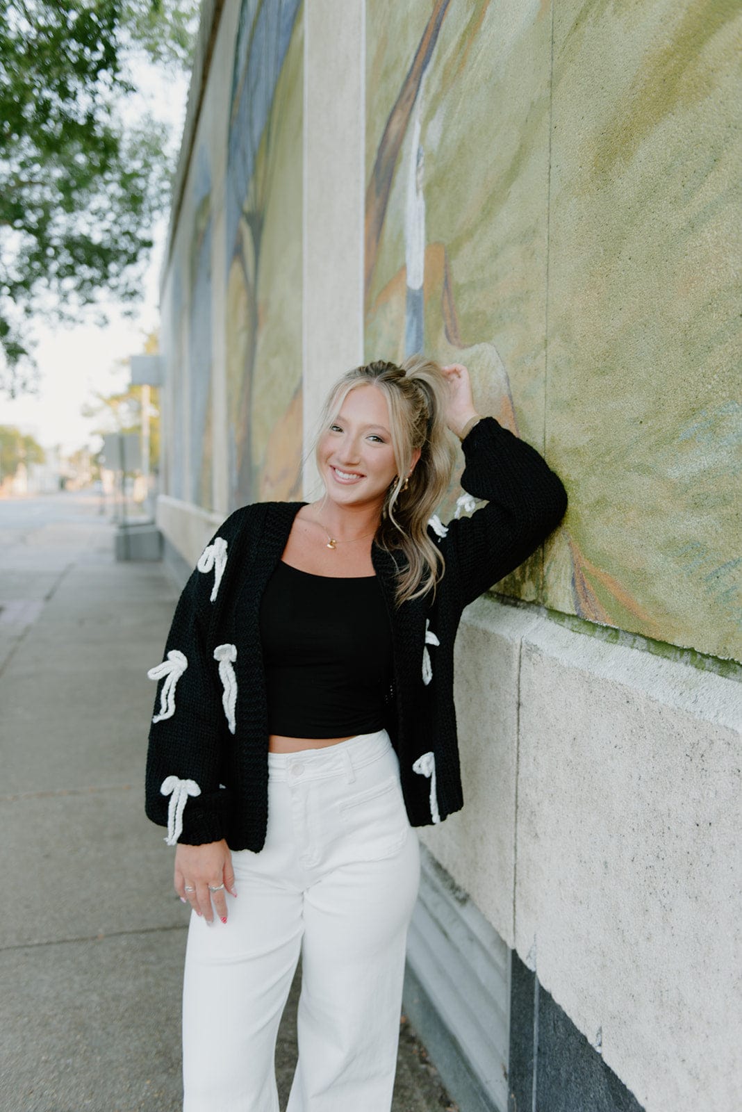 Black Chunky Knit Bow Cardigan for Women - Oversized Winter Sweater with Bow Detail | Perfect for Casual Outfits, Office Wear & Holiday Parties