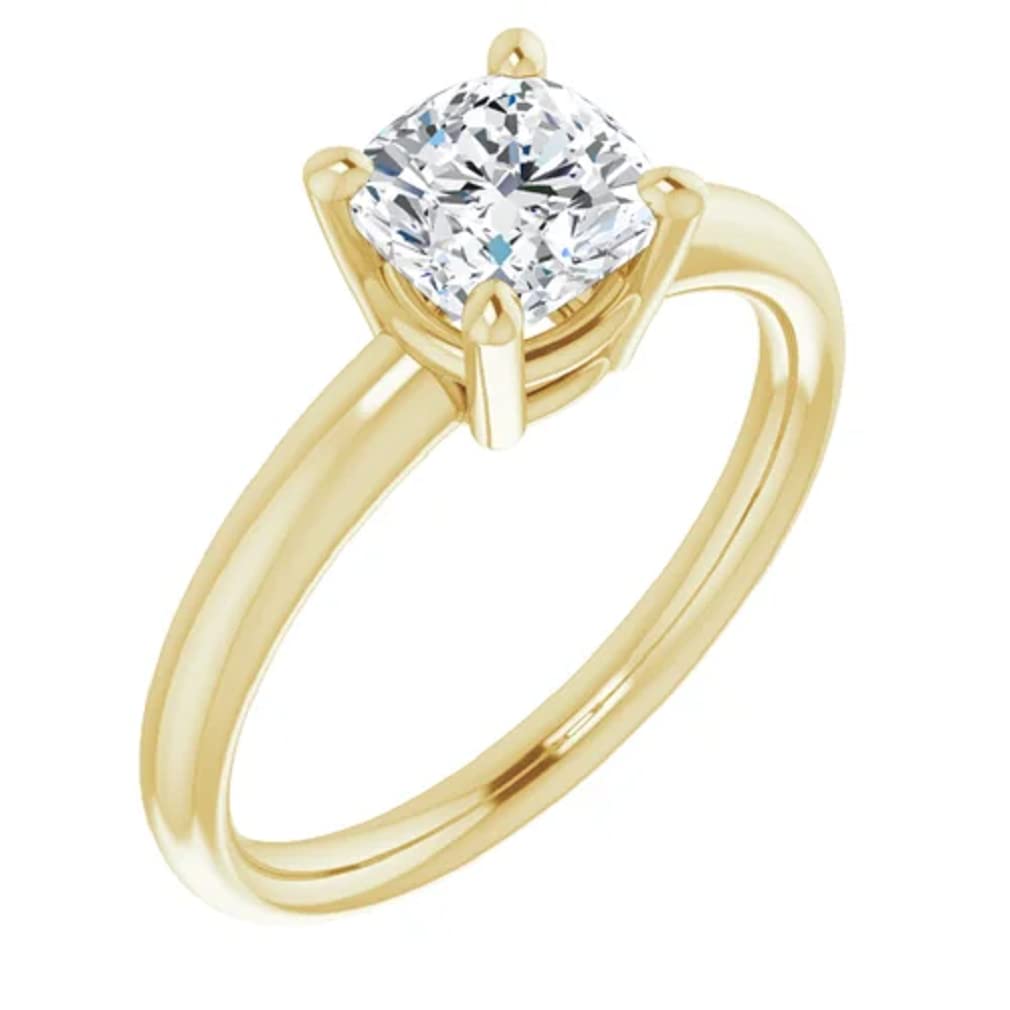 10K Solid Yellow Gold Handmade Engagement Ring - 1.0 CT Cushion Cut Moissanite Diamond Solitaire Wedding Band for Women, Her Proposal Ring - Perfect for Anniversary, Valentine's Day & Bridal Jewelry Gift