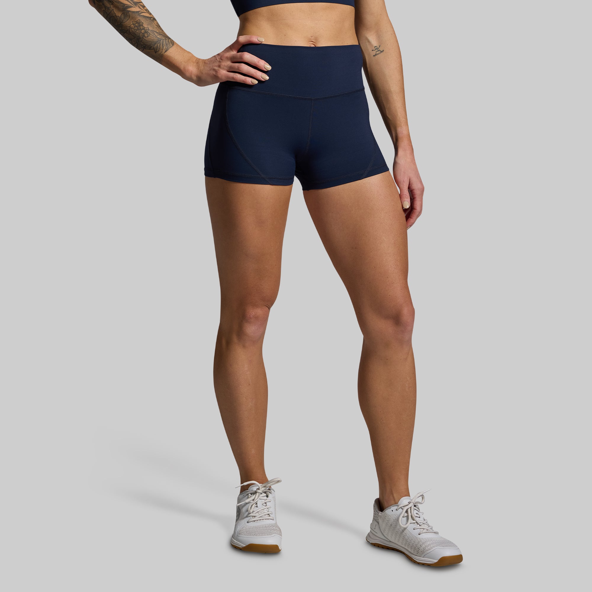 Best High Waisted Booty Shorts for Women - BP Navy - Comfortable & Sexy Workout Shorts for Gym, Yoga, Running & Lounge Wear