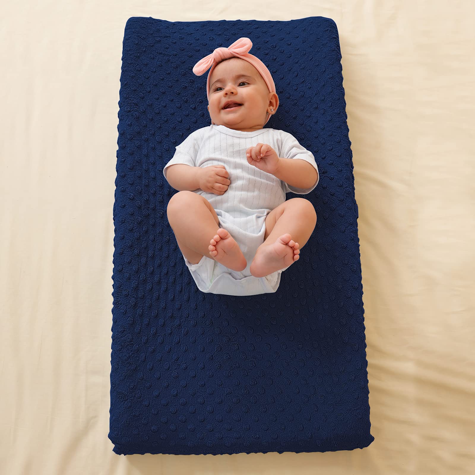 Premium Baby Changing Pad Cover - Ultra Soft Plush Dot Diaper Changing Table Cover for Boys & Girls - Safe & Comfortable 32x16 Inch (Estate Blue) - Perfect for Nursery, Daycare & Travel Use