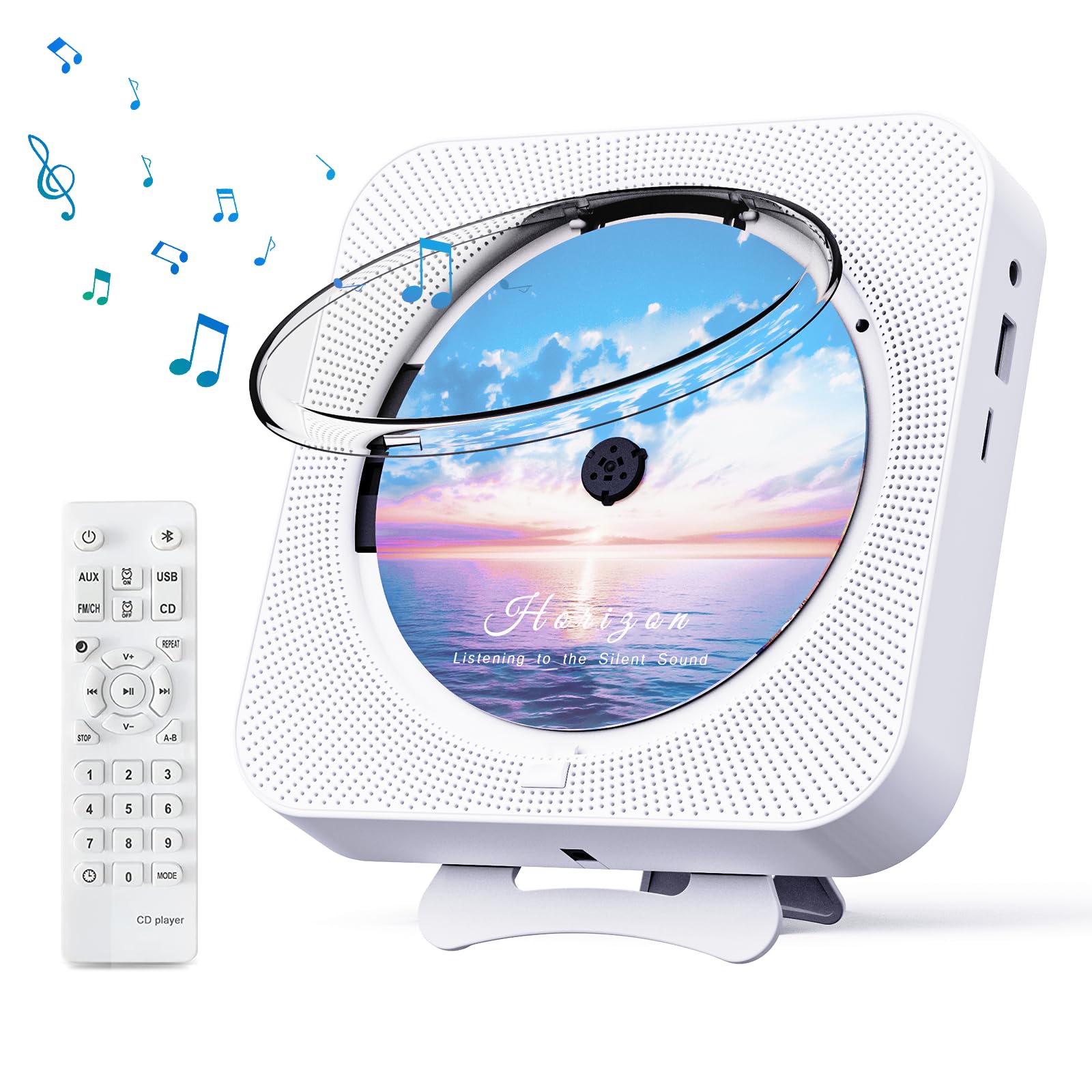 Wireless Bluetooth CD Player with Remote Control, Timer, Built-in Speakers & LED Display - Portable FM Radio Boombox for Home, Office, and Outdoor Use (White) - Perfect for Music Lovers, Parties, and Relaxation