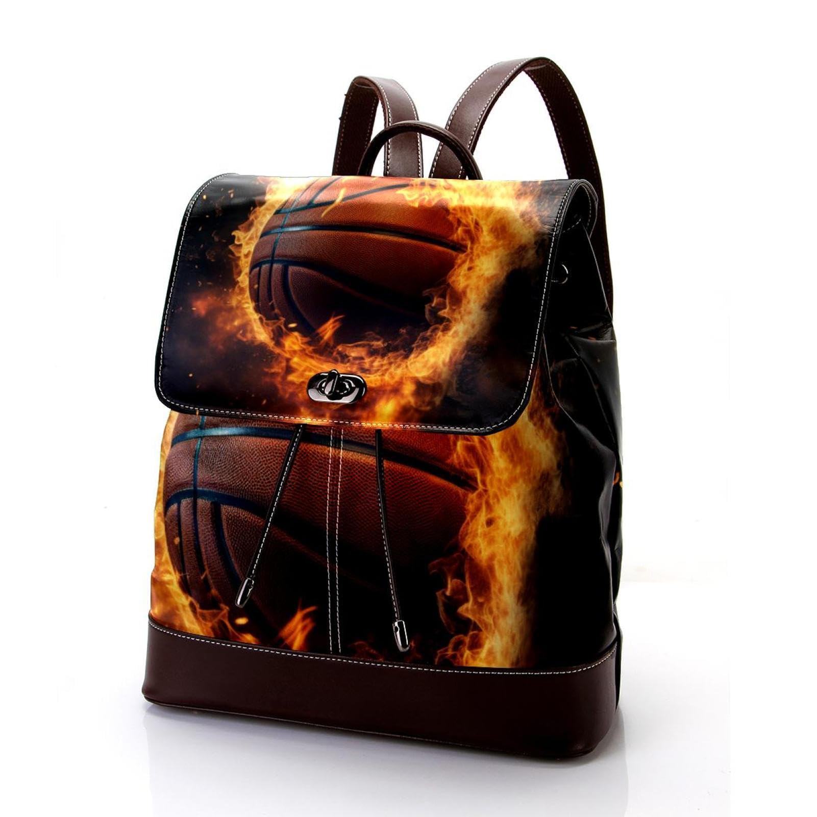 Stylish Travel Backpack for Women & Men - Flame Retro Basketball Design Backpack for School, Work, Gym & Outdoor Adventures