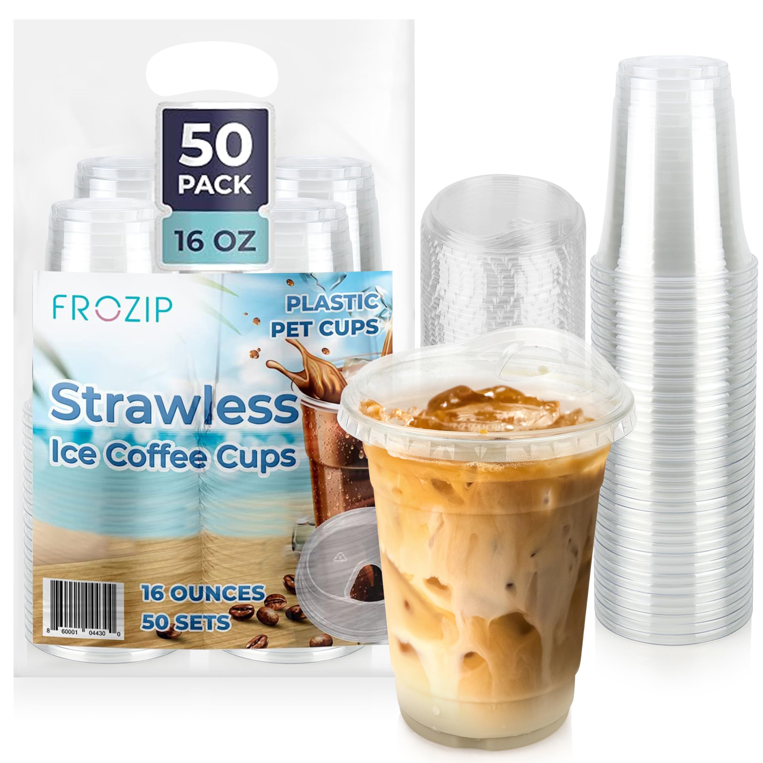 50 Pack 16oz Clear Plastic Coffee Cups with Lids - BPA Free Disposable Cups for Smoothies, Iced Coffee, Bubble Tea & Restaurant Use - Perfect for Parties, Cafes & Takeout Drinks