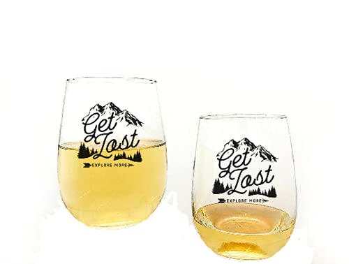 Black Lantern Handmade Stemless Wine Glasses Set of 2 - 17oz Printed Bar Glasses with 