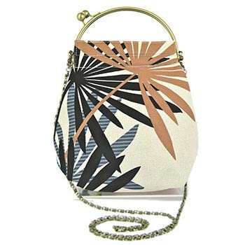 Inokichi Benley Gamaguchi 2-Way Shoulder Bag - Japanese Yukata & Kimono Style with Modern Palm Leaf & Syuro-Kinari Pattern (Ecru) - Perfect for Tea Ceremonies, Festivals & Traditional Japanese Outfits