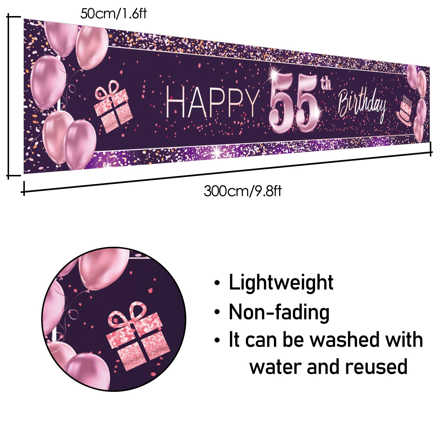 55th Birthday Backdrop Pink Photo Banner - Party Decor for Celebrations