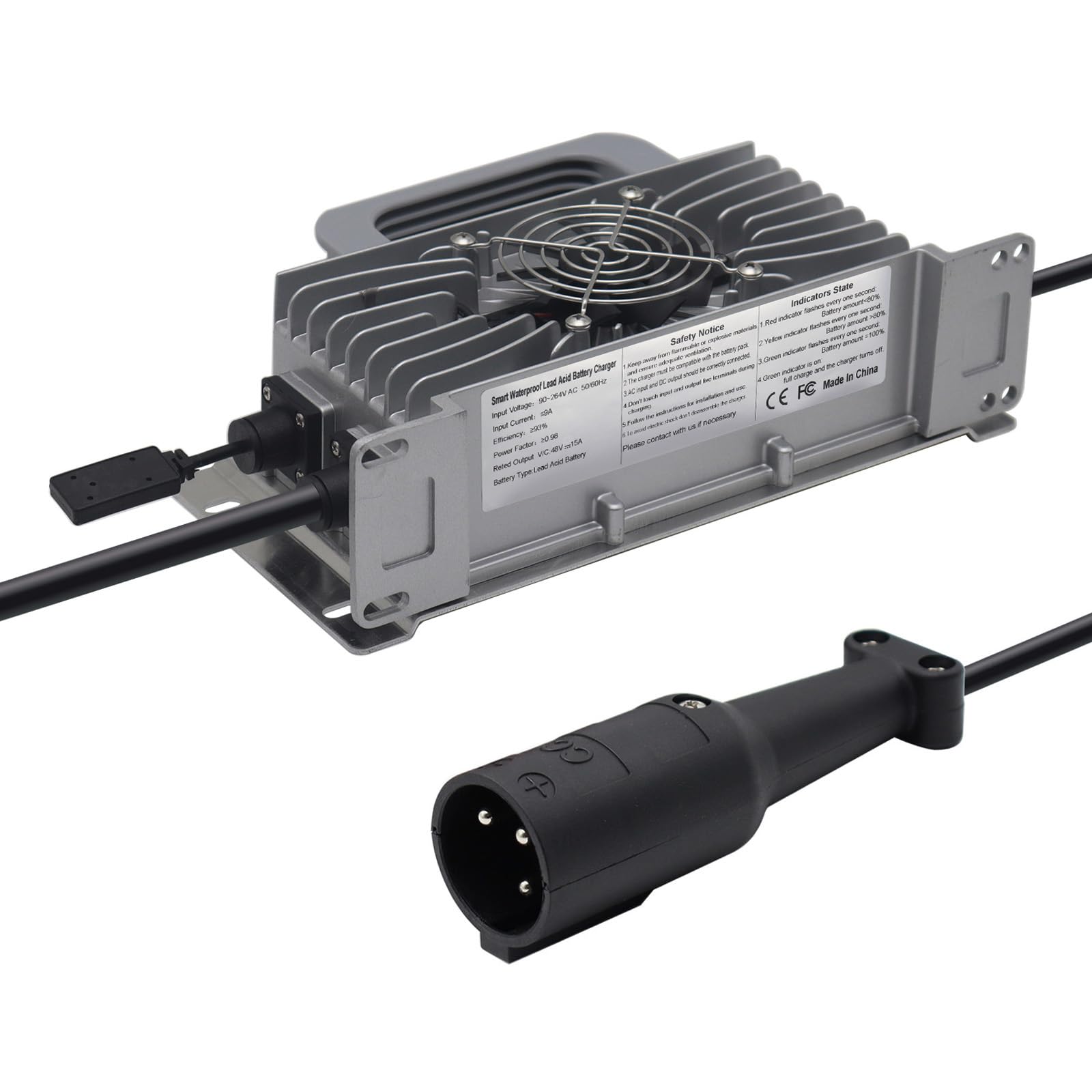 Abakoo 48V 15A Golf Cart Battery Charger Replacement for Club Car with Round 3 Pin Plug - IP68 Waterproof - Perfect for Golf Course, Resort & Home Use