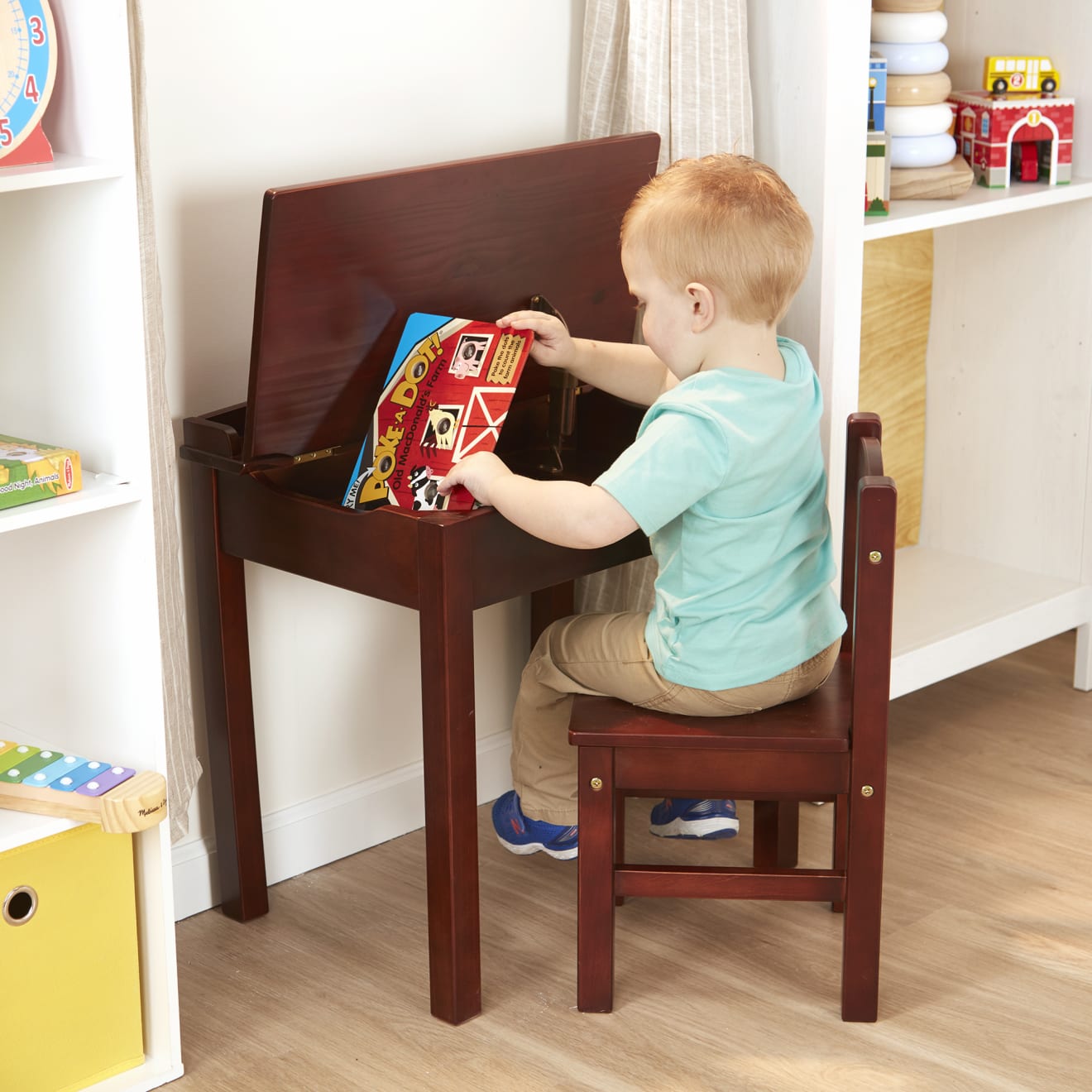 Kids Lift Top Study Desk and Chair Set - Espresso Finish - Perfect for Homework, Drawing, and Online Learning in Bedroom or Playroom