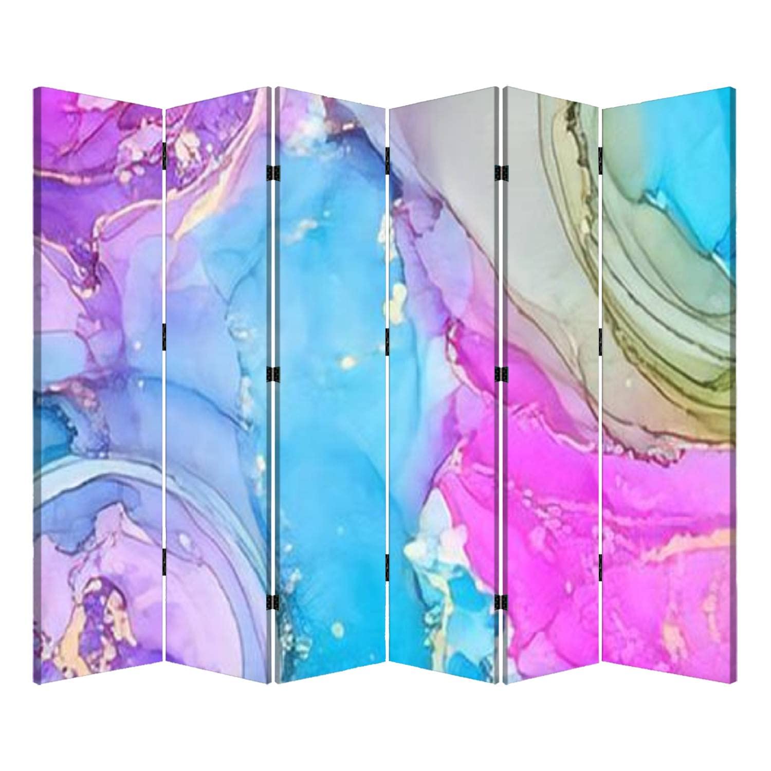 6-Panel Folding Room Divider - Translucent Privacy Screen with Swirl & Foamy Spray Design for Home, Office & Bedroom | Portable Freestanding Partition for Room Separation & Decoration