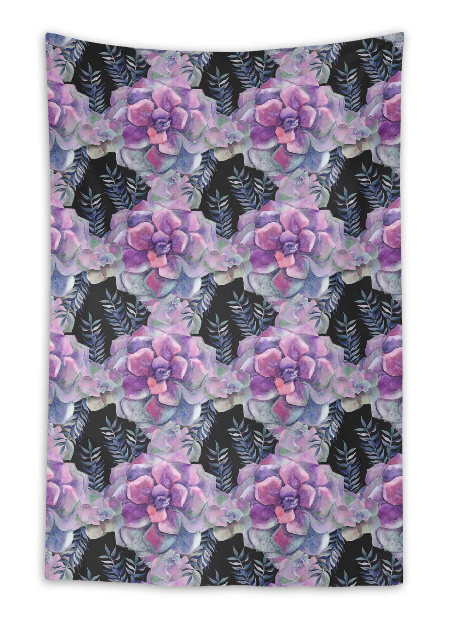 Black Leaves & Begonia Floral Printed Wall Hanging Tapestry - 58 x 92 Inches - Bohemian Dorm Room Decor, Living Room Wall Art, Bedroom Aesthetic