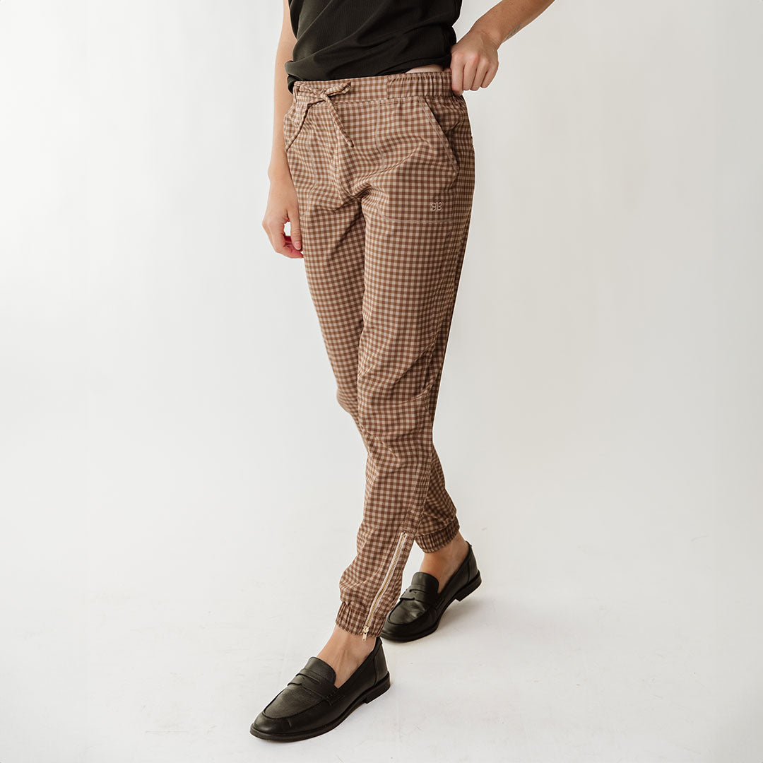 Cinnamon Check Jetsetters - Stylish and Comfortable Travel Outfit for Women | Perfect for Airports, Vacations, and Casual Wear