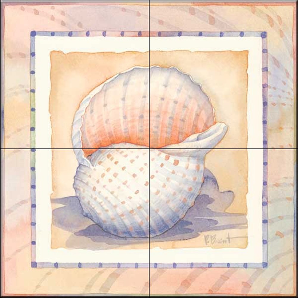 Ceramic Backsplash Tile Mural - Sea Shell Design for Kitchen, Bathroom & Shower - Bordered Shell Tune by Paul Brent - Perfect for Coastal, Beach & Nautical Home Decor