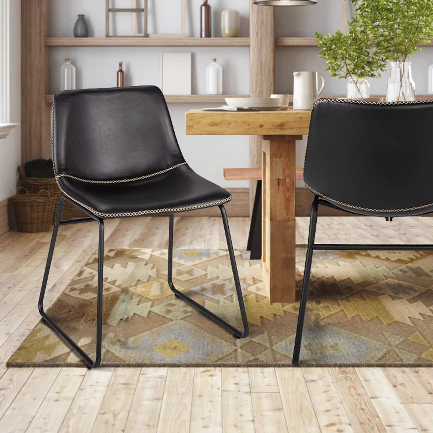 HeuGah 4-Piece Modern Industrial Dining Chair Set - Faux Leather Upholstered Kitchen & Dining Room Chairs with Sturdy Metal Legs - Perfect for Small Spaces, Breakfast Nooks & Contemporary Home Decor
