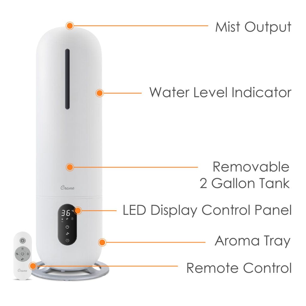 2 Gallon Tower Humidifier with UV Light - Quiet Ultrasonic Cool Mist for Large Rooms, Bedroom & Office - BPA-Free Air Moisturizer for Dry Skin, Allergies & Better Sleep