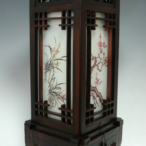 Handmade Korean Dragon Wooden Lamp - Traditional Asian Art Deco Lantern with Roof & Window Design - Brown Oriental Bedside Table Light for Home Decor, Living Room, Bedroom Accent Lighting