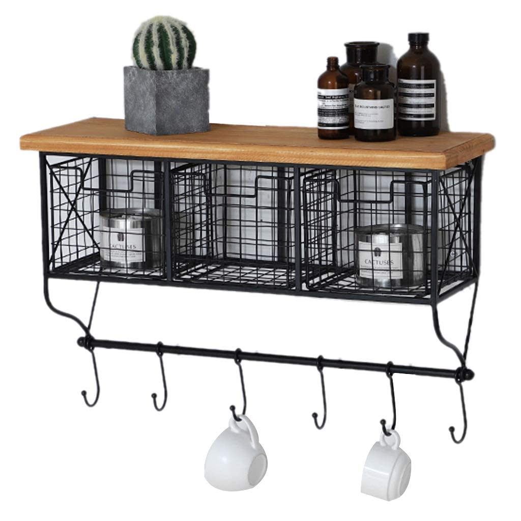 NC Floating Shelves - Wrought Iron Wall Shelf, One-Word Partition Shelf, Retro Storage Shelf for Home & Bar Decor (Black, 4x21x34cm) - Perfect for Living Room, Bedroom, Kitchen & Office Organization