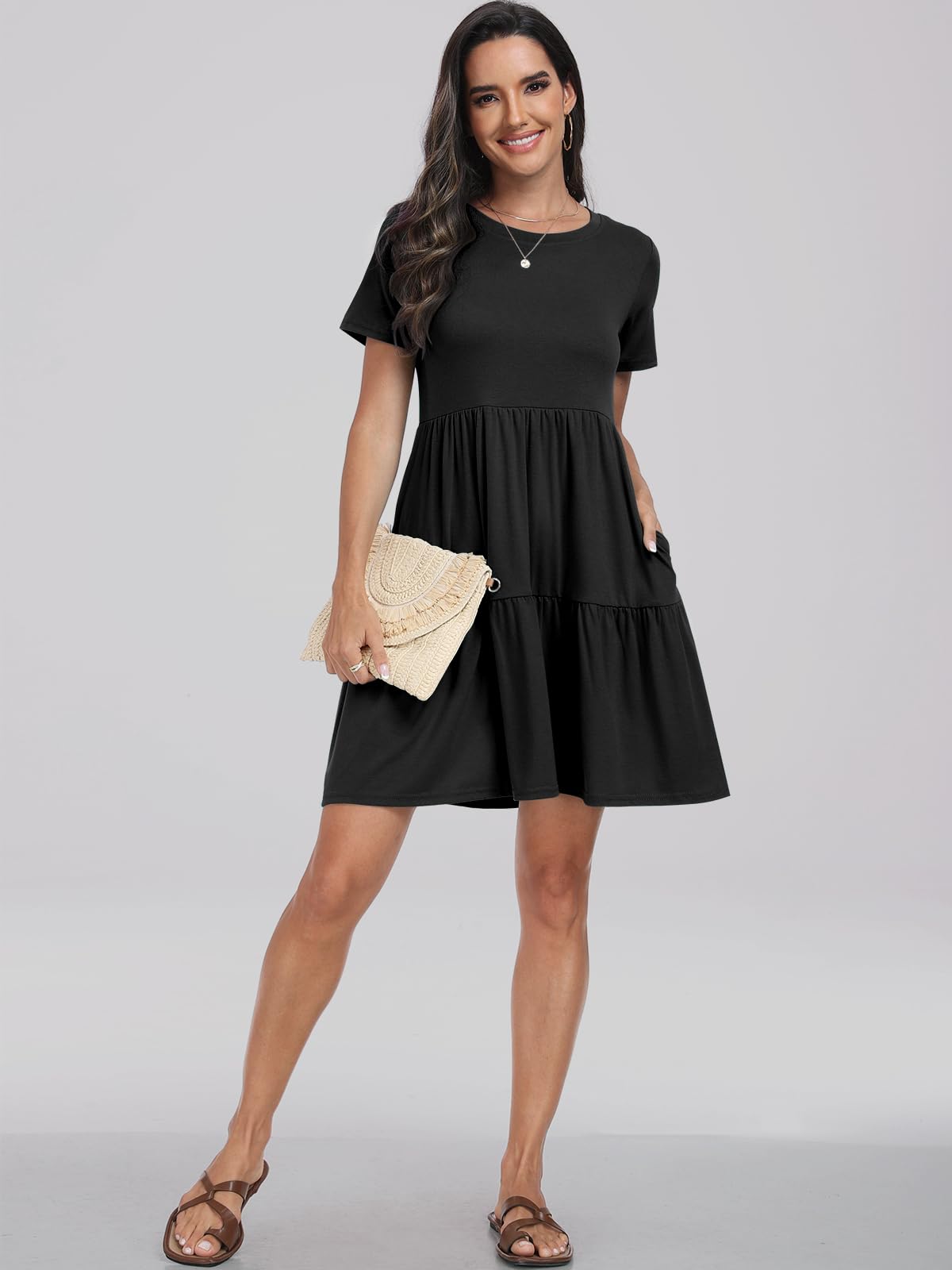 ANRABESS Women's Summer Casual Short Sleeve Crewneck Swing Mini T-Shirt Dress - Beach Vacation Sundress for 2025 | Perfect for Pool Parties, Tropical Getaways & Summer Outings