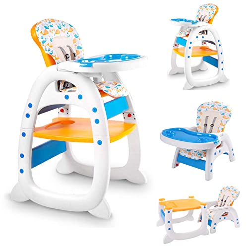 TLGREEN Convertible Baby High Chair - 5-Point Safety Belt, Wooden Booster Seat & Toddler Dining Table Set (Blue) | Perfect for Feeding, Learning & Family Mealtime