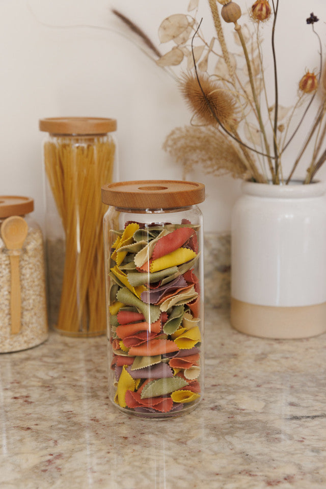 Premium Glass Storage Jars with Beechwood Lids - Airtight Kitchen Containers for Flour, Sugar, Coffee & Dry Goods - Perfect for Pantry Organization & Home Decor