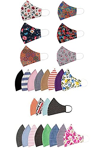 Nabil Creation 6-Pack Floral Cotton Face Masks for Adults - Adjustable, Washable, Reusable Cloth Face Coverings for Daily Use, Travel & Outdoor Activities