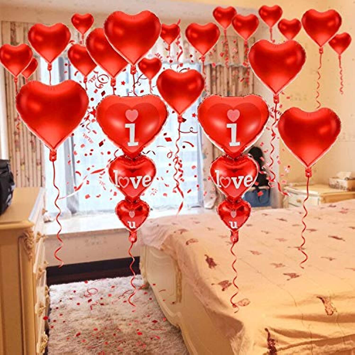 20 + 2 I Love You Helium Balloons Set - Romantic Valentine's Day Decorations, Wedding & Birthday Party Decor - Includes Ribbon & Straw - Perfect Gift for Couples, Anniversary, Proposals and Romantic Surprises