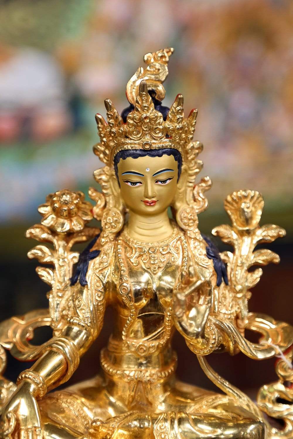 Green Tara Gold Plated Statue - Buddhist Goddess of Compassion Meditation Statue for Home Altar, Office Decor & Spiritual Gift