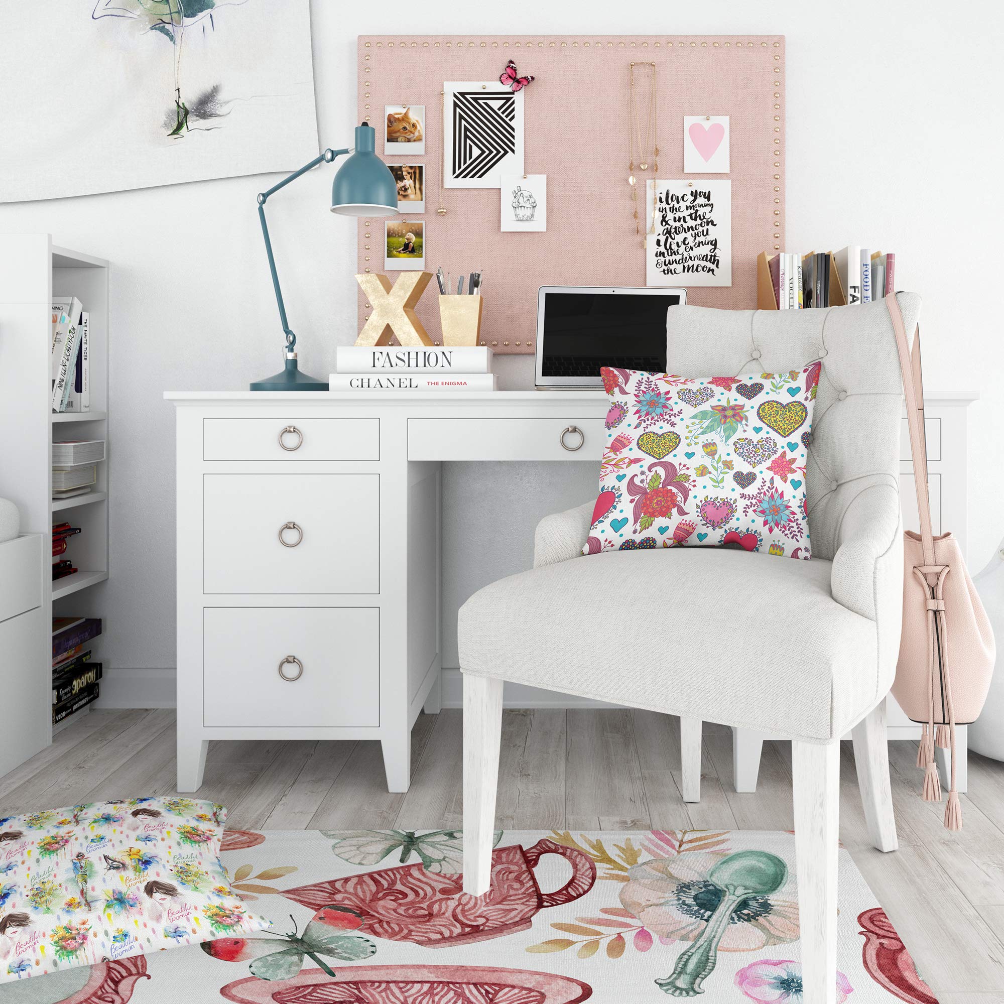 DesignQ Modern Kids & Teen Duvet Cover Set - Beautiful Flowers & Hearts Pattern - Soft & Breathable Bedding for Boys & Girls - Perfect for Nursery, Bedroom Decor & Gift
