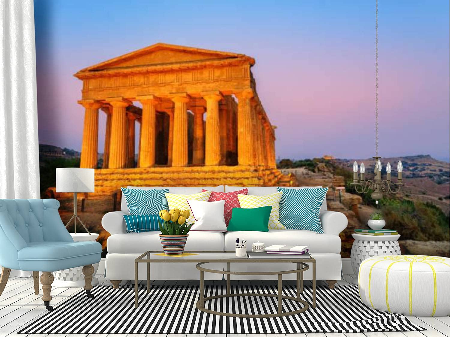Self-Adhesive Peel & Stick Wallpaper - Temple of Concordia Agrigento Sicily Italy Canvas Print Wall Mural | Removable Wall Decal & Poster for Living Room, Bedroom, Office Decor | Easy Installation Home Sticker