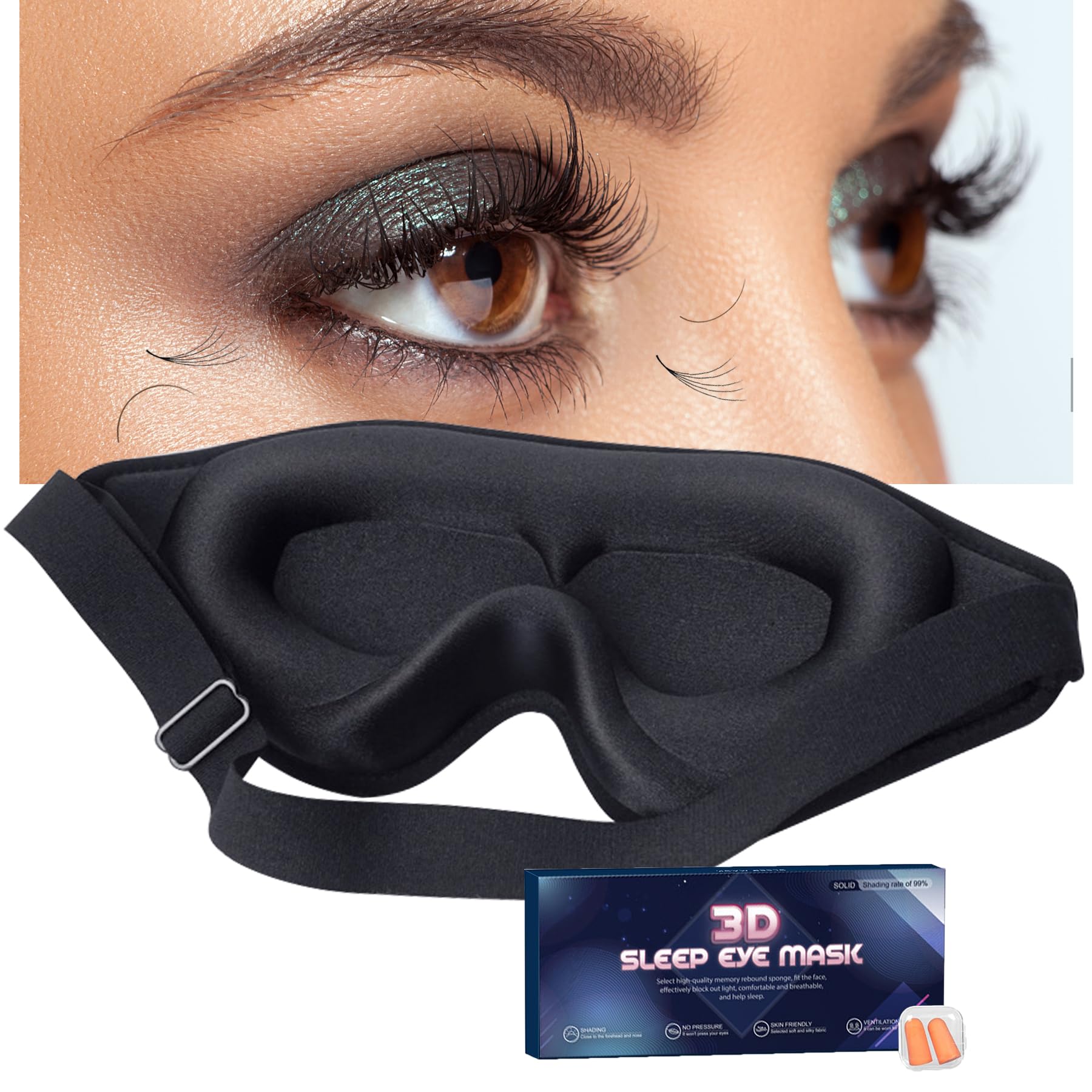 3D Contoured Lash Extension Sleep Mask for Women & Men - Zero Pressure Breathable Eye Cover for Travel, Yoga & Napping - Soft Eyelash Protector for Comfortable Sleep & Relaxation