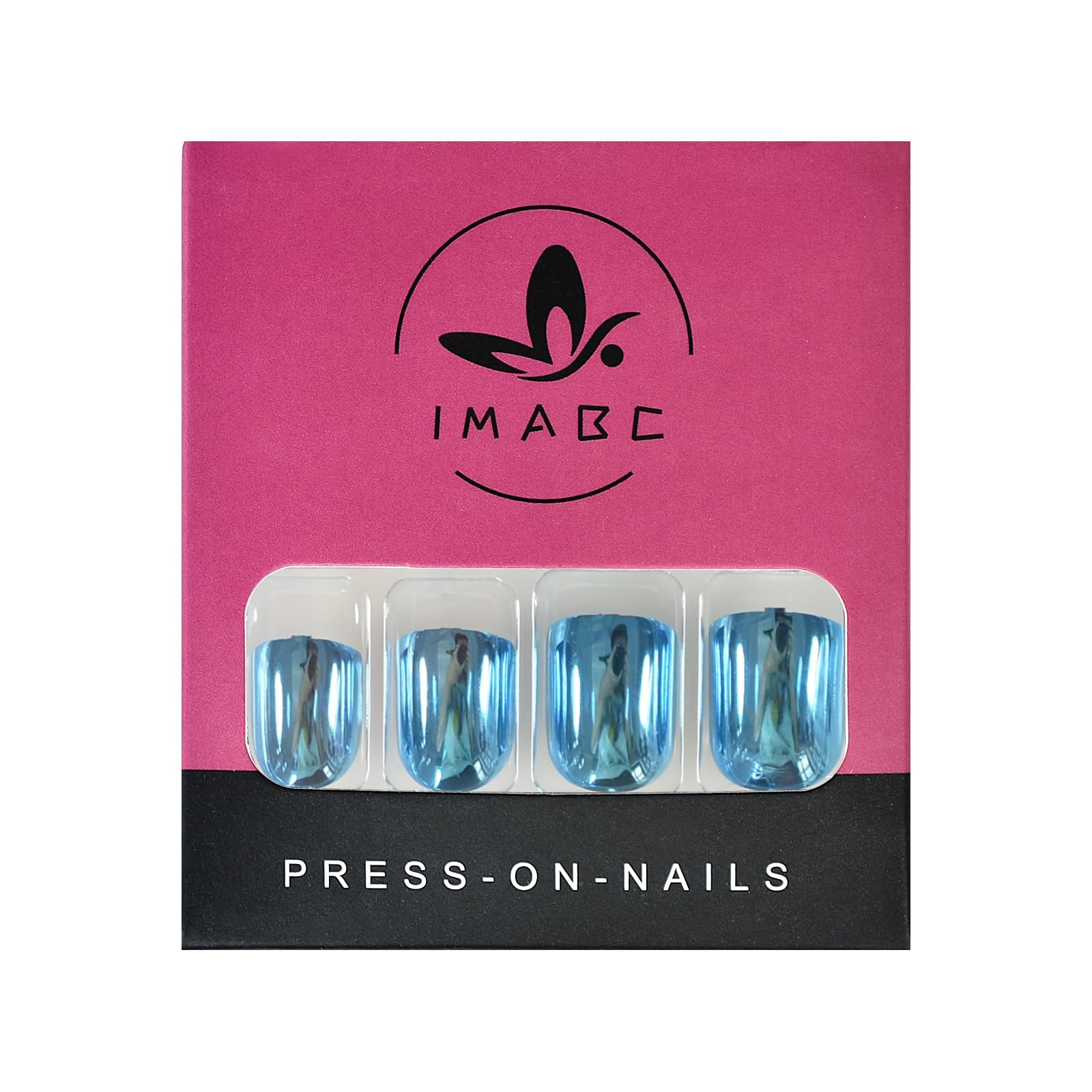 Blue Metallic Mirror Press On Nails - Medium Length Squoval False Nails with Glue | Reusable Acrylic Fake Fingernails for Women & Girls | Perfect for Office, Home, Party & Salon Manicure | Nail Art Tips for Everyday Wear & Special Occasions