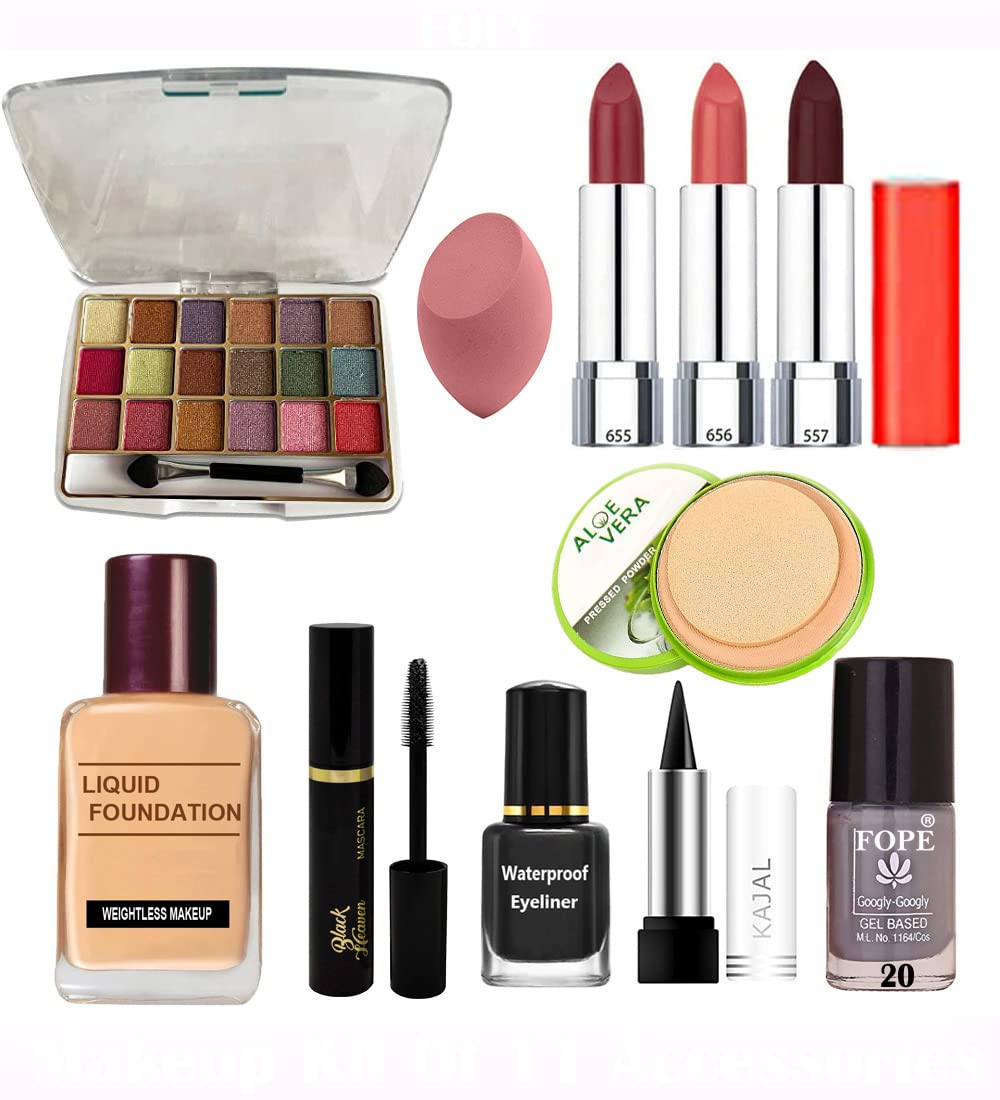 Fope Complete Travel Makeup Kit for Women & Girls - 12 Piece Cosmetic Set with Mirror & Brushes (Model S19K04A2070) | Perfect for Vacation, Business Trips & On-the-Go Touch Ups