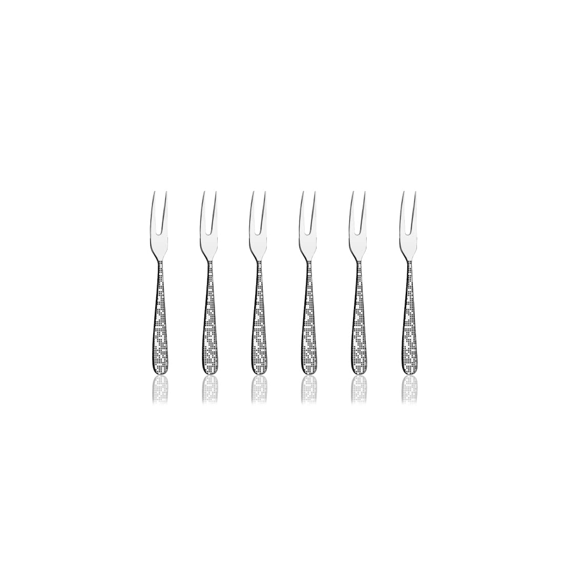 Stainless Steel Monika Fruit Forks with Laser Design - Set of 6 Pieces - Perfect for Parties, Picnics, and Elegant Dessert Serving