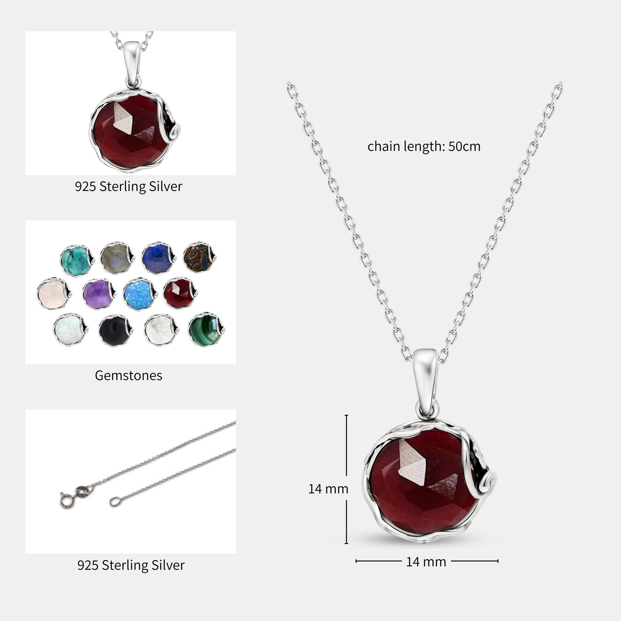 925 Sterling Silver Red Garnet Necklace for Women - January Birthstone Pendant - Elegant Statement Jewelry - Perfect for Everyday Wear & Special Occasions - Gift for Her - Dainty Silver Necklace with Garnet Stone