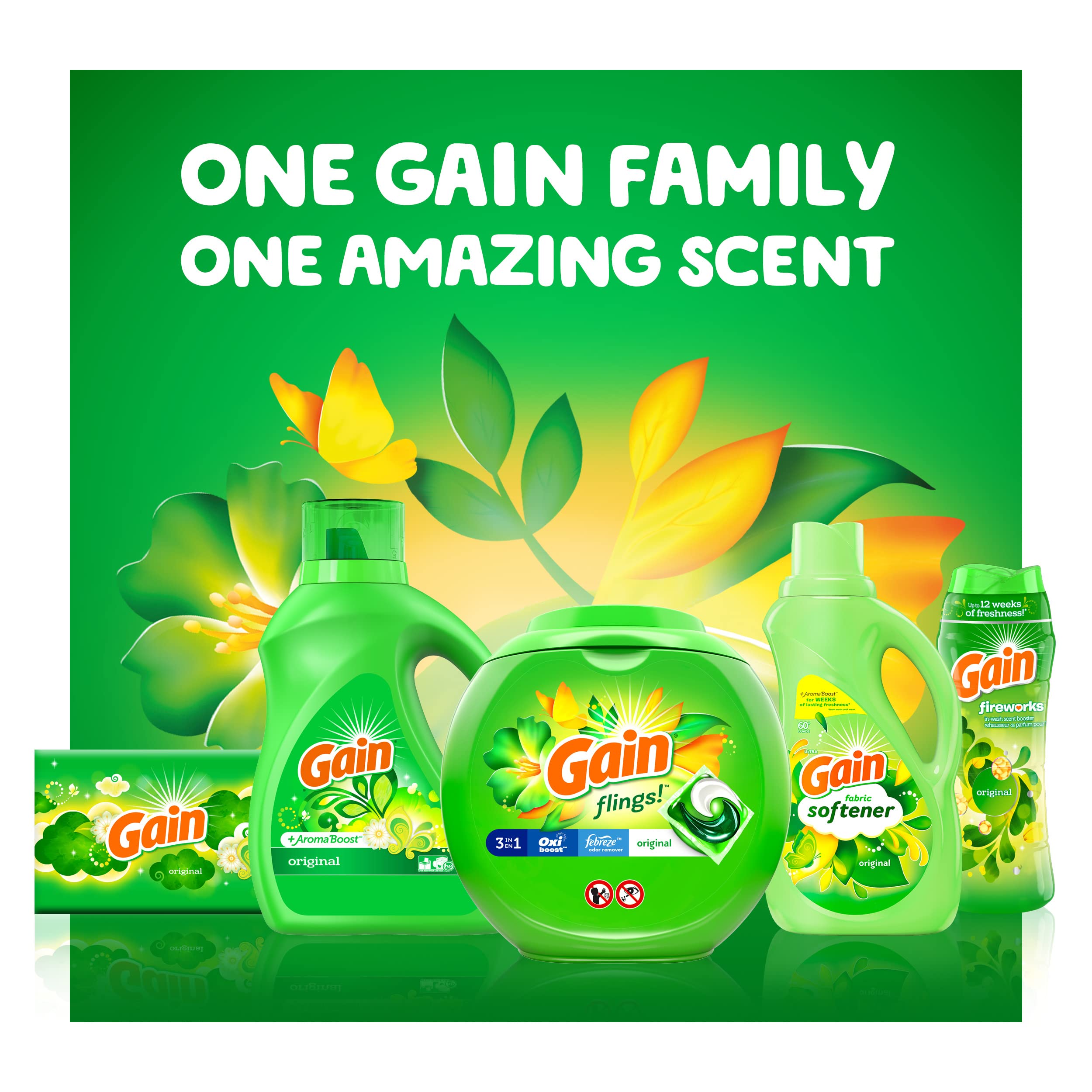 Gain Fireworks In-Wash Scent Booster Beads, Original Fragrance, 9.1 oz (4 Pack) - Long-Lasting Laundry Freshness for Clothes, Towels & Bedding