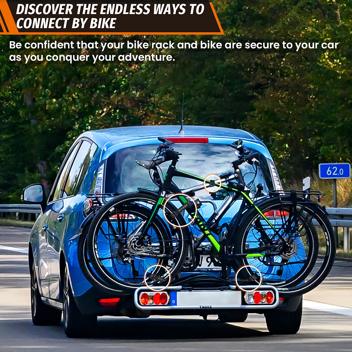 Boncas Adjustable Bike Rack Strap - Bicycle Wheel Stabilizer with Anti-Slip Gel Grip | Secure Your Bike During Transport | Perfect for Car Racks, Trucks & SUVs