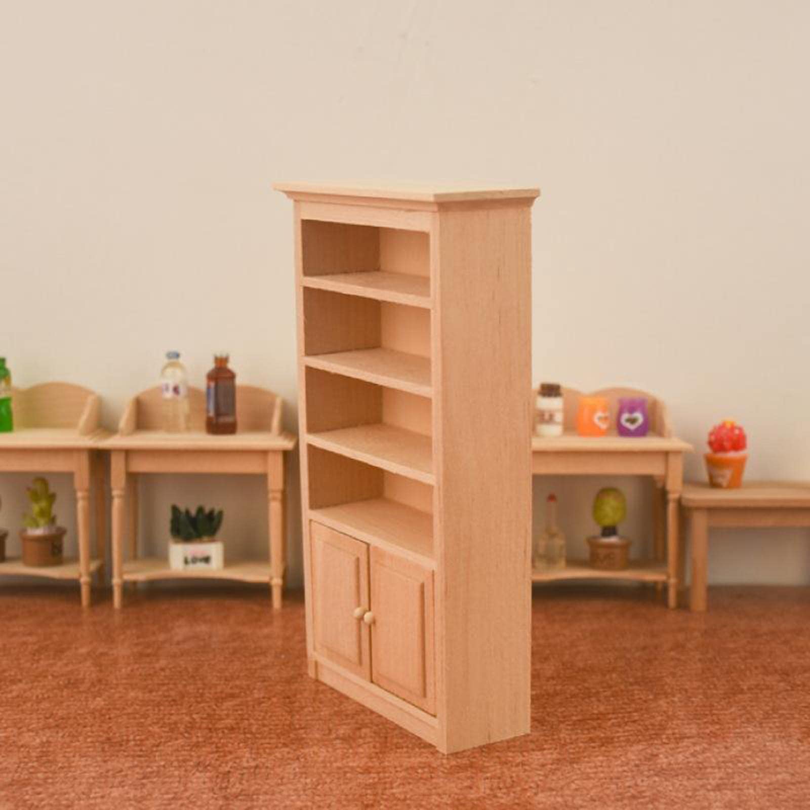1/12 Scale Miniature Cabinet Bookshelf Model - Dollhouse Furniture Decor for DIY Miniature Scenes, Room Displays & Collector's Showcase