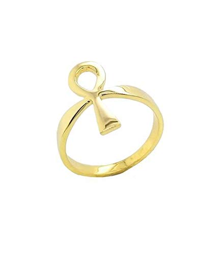 14K Gold Solitaire Ankh Key of Life Ring - Dainty Egyptian Symbol Jewelry for Women - Perfect for Everyday Wear, Spiritual Gifts & Boho Fashion Accessories