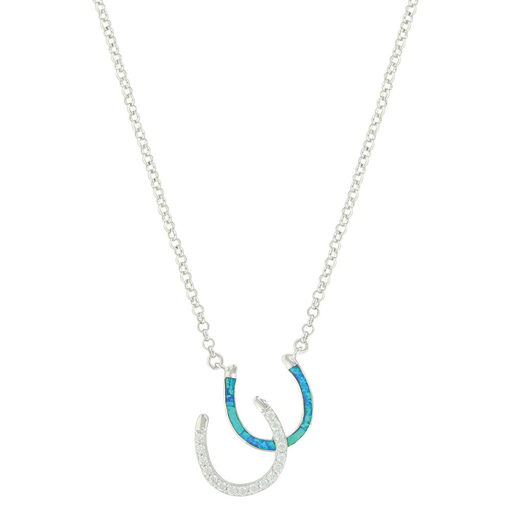 Double Horseshoe Opal Necklace with River Lights - Elegant Silver Jewelry for Women, Perfect Gift for Birthday, Anniversary & Special Occasions