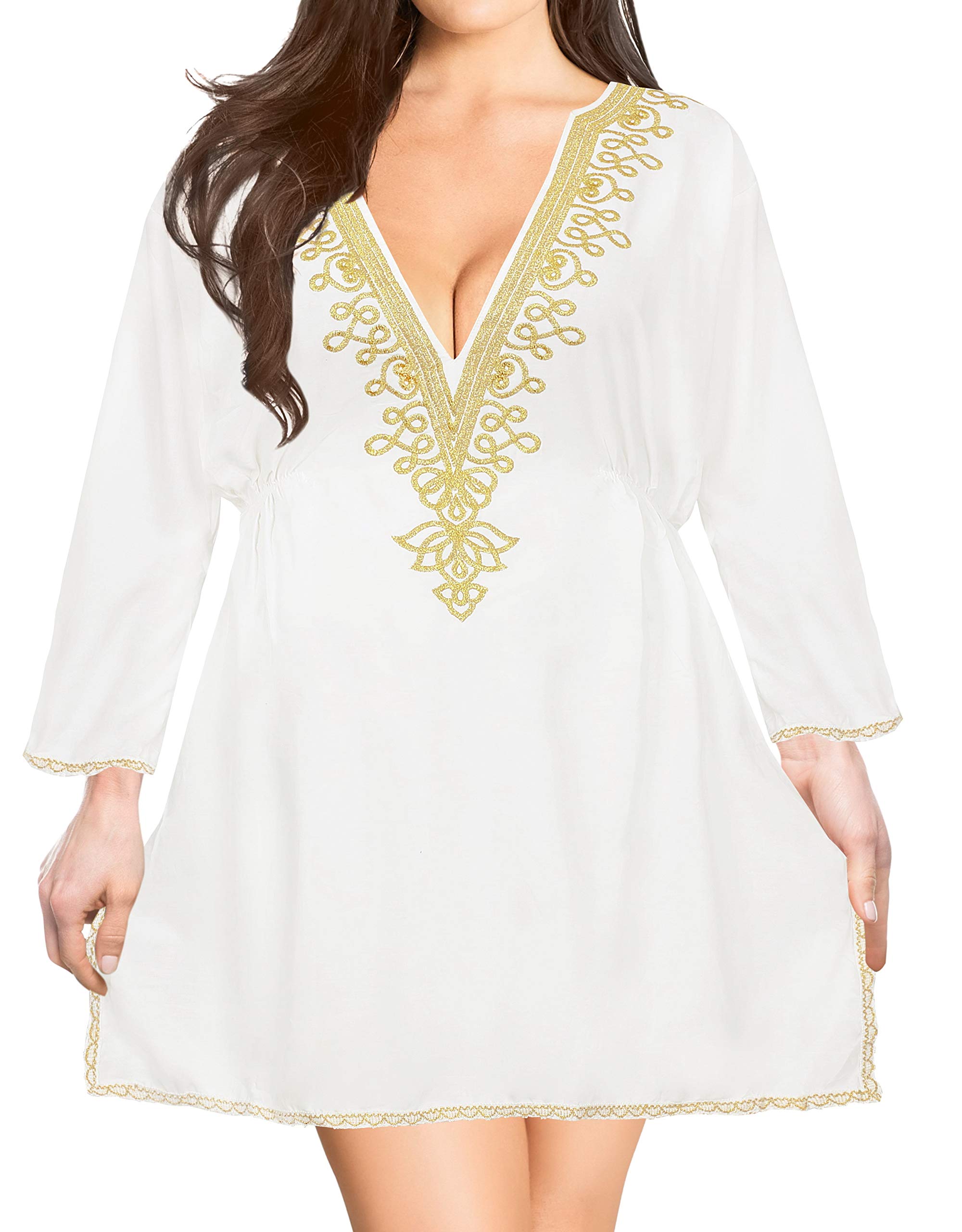 LA LEELA Women's Short Flowy Swimsuit Cover Up Dress - Beach Wrap, Poolside Coverup, Summer Vacation Outfit for Swimwear & Resort Wear