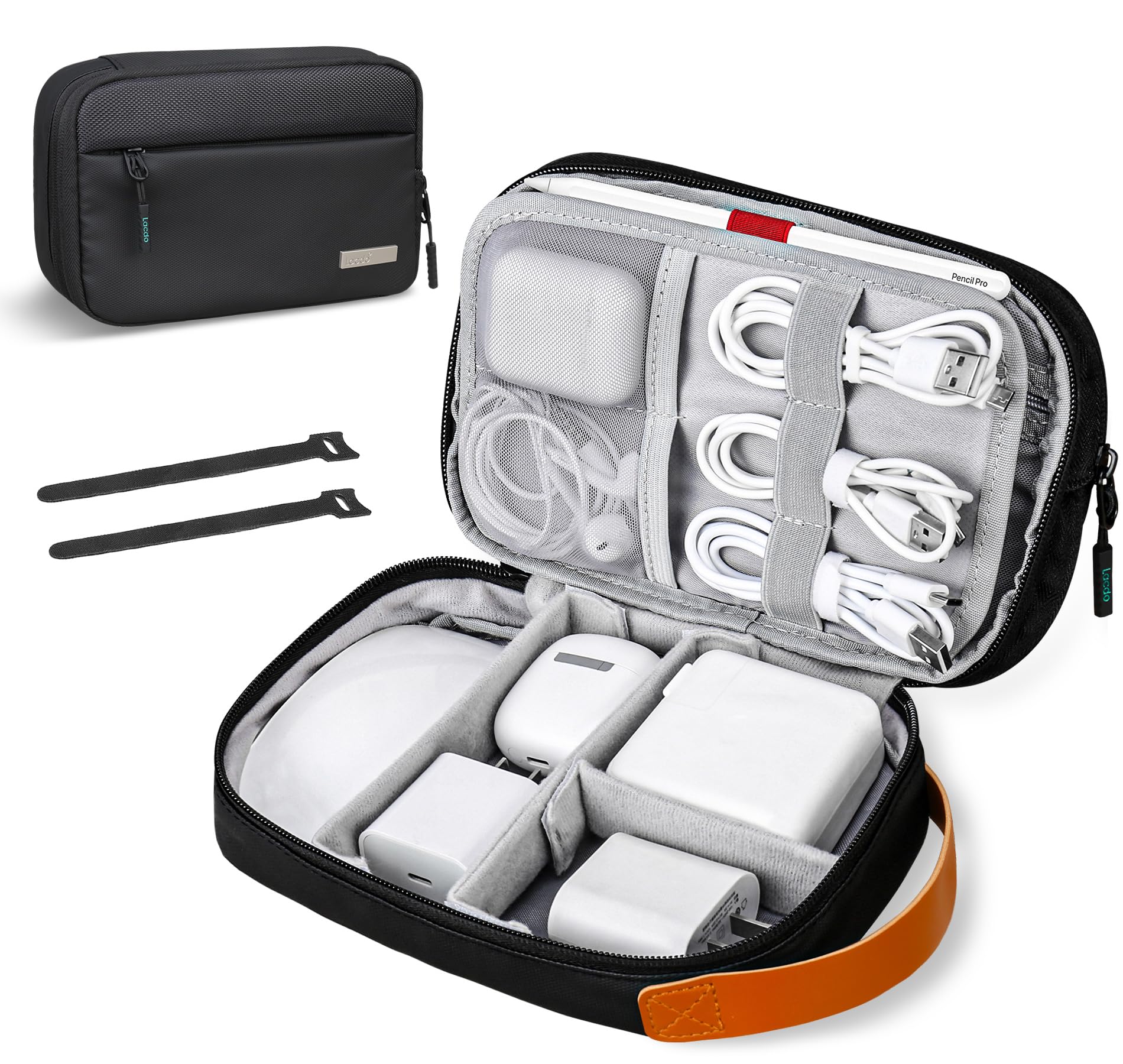 Lacdo Waterproof Electronics Organizer Travel Case - Cable Organizer Bag for Phone, AirPods, USB Drive, Cords & Tech Accessories - Perfect for Travel, Office & Daily Use - Black