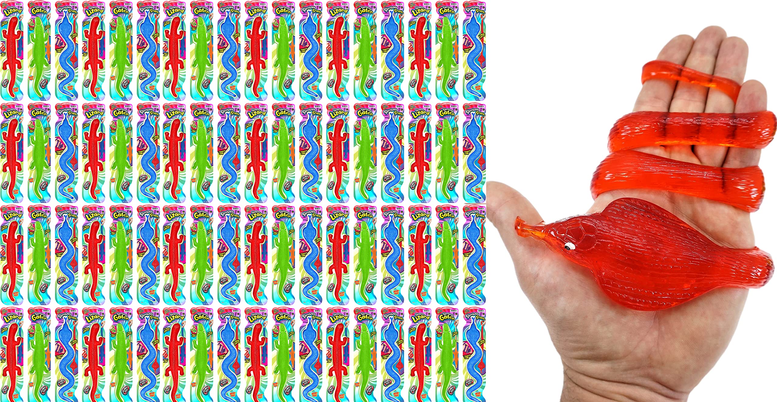 JA-RU Giant Sticky Lizards Stretchy Reptile Toys (72 Pack Assorted) - Fun Fidget Toys for Kids, Party Favors, Easter Basket Fillers | Bulk Pinata Fillers, Stocking Stuffers, Goodie Bag Prizes | Great for Stress Relief, Classroom Rewards & Sensory Play