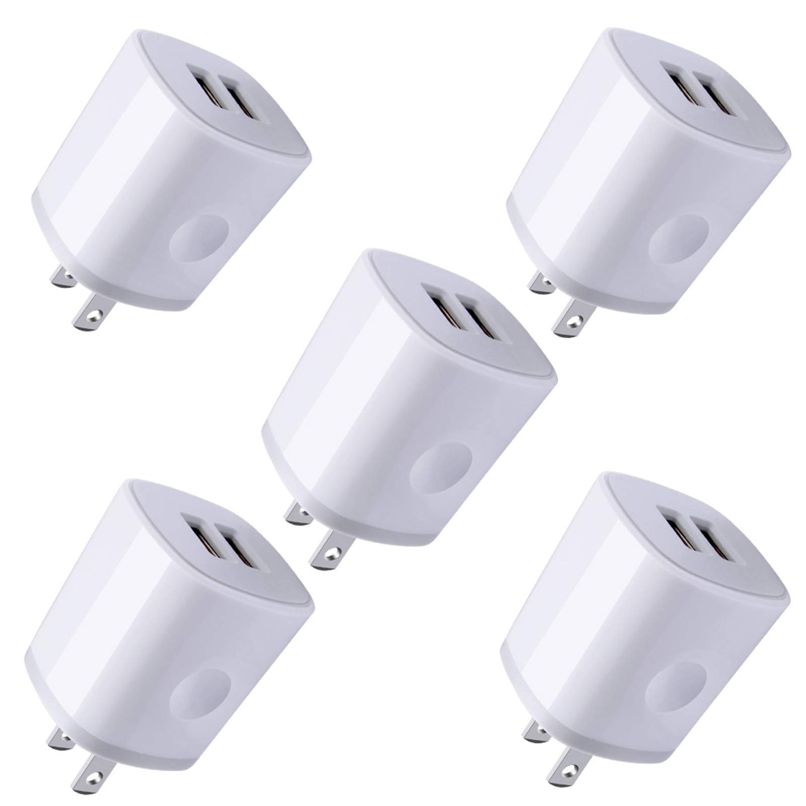 5-Pack Fast USB Wall Charger - 2.1A Dual Port Power Adapter for iPhone 14/13/12/11/SE/XS/XR/X/8/7/6 Plus, iPad, Samsung & Android Devices - Perfect for Home, Office & Travel Charging