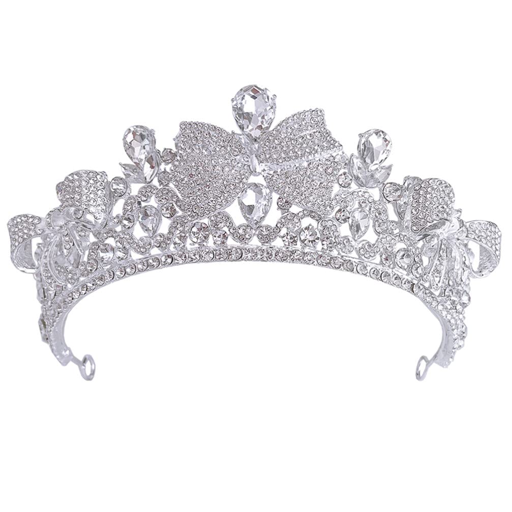 FRCOLOR Rhinestone Wedding Tiara for Bride - Elegant Crown Bow Bridal Headpiece for Women, Zinc Alloy Bridal Accessories with Sparkling Rhinestones - Perfect for Wedding Ceremony, Bridal Shower, and Special Occasions