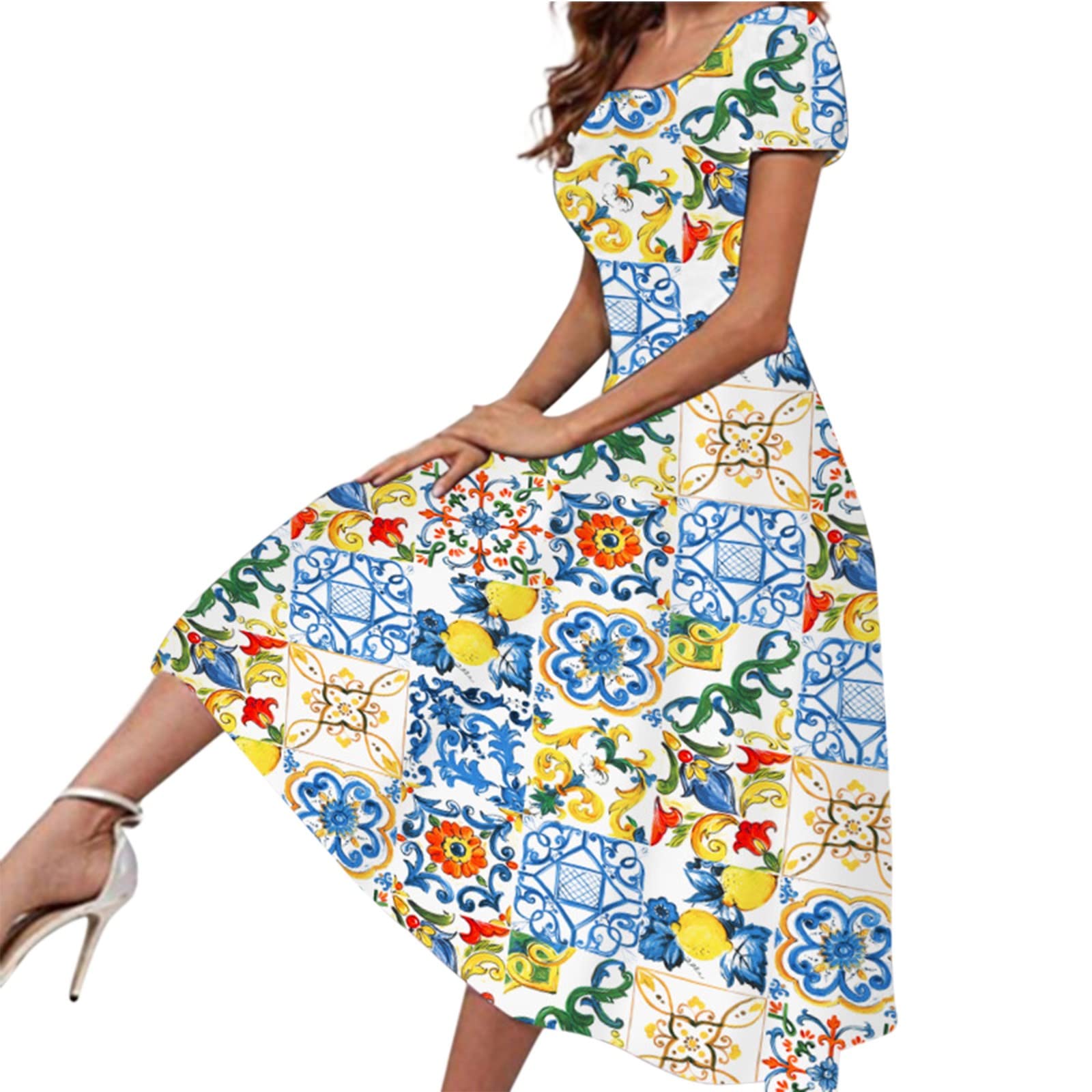 Women's Summer Casual Short Sleeve Boho Floral Dress - Beach Cover Up, Vacation Outfit, Streetwear & Date Night Fashion
