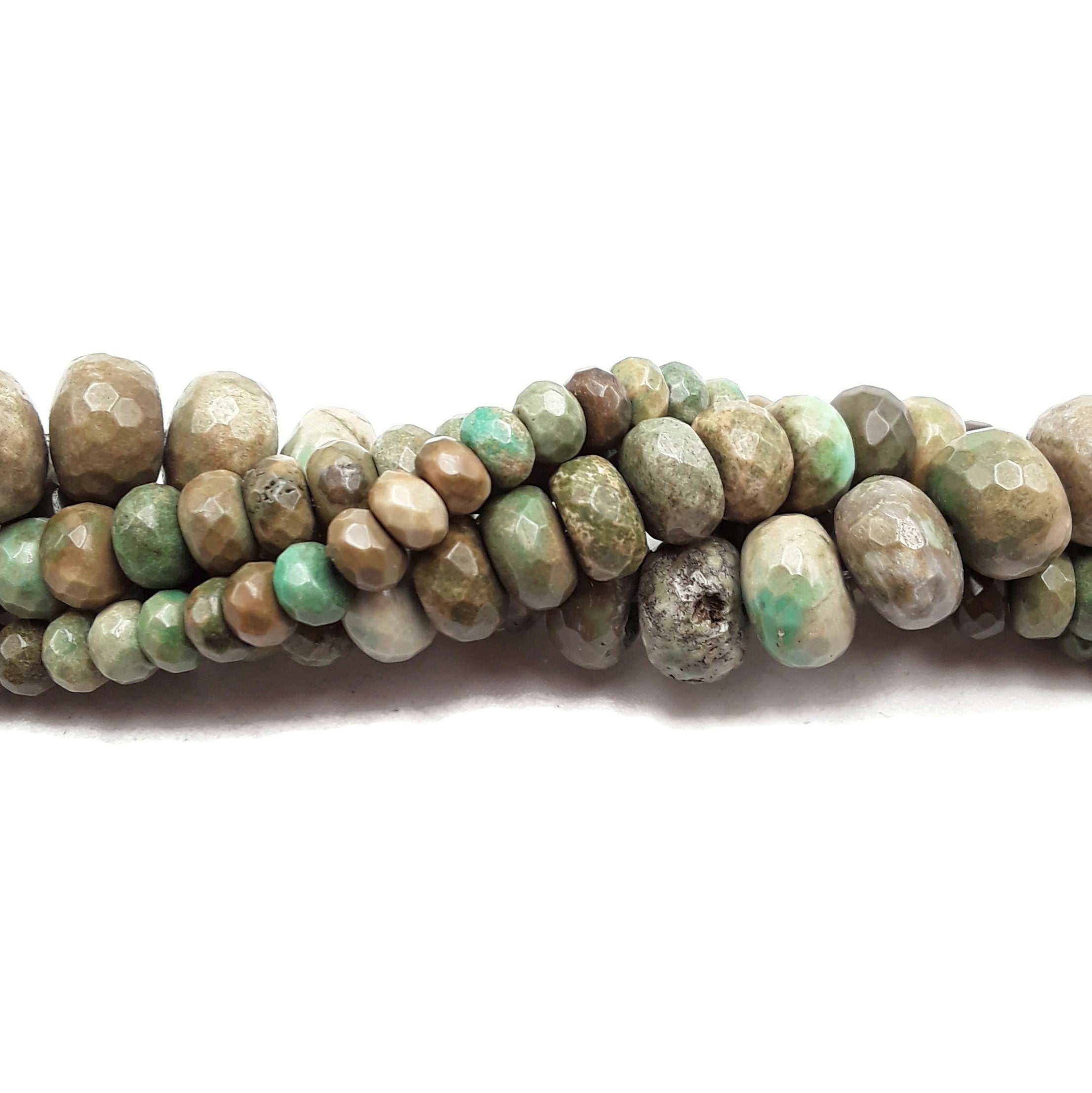 Natural Brown Green Chrysoprase Faceted Rondelle Beads 4x6mm 5x8mm 6x10mm 7x12mm 15.5 Inch Strand - DIY Jewelry Making, Bracelet & Necklace Crafting Supplies