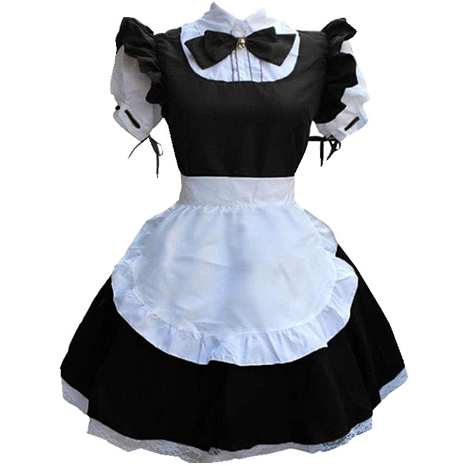 SDZXC Bowknot Collar Cosplay Lingerie Set - Fake Headwear Maid Costume & Women's Little Black Dress Apron for Roleplay, Halloween & Boudoir Photography
