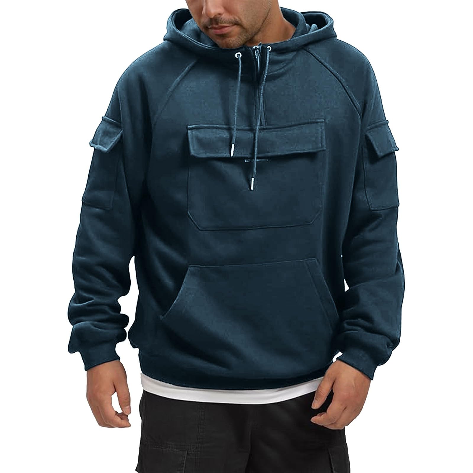 Men's Camo Hoodie - Long Sleeve Tactical Quarter Zip Pullover Sweatshirt for Outdoor Workouts, Hiking & Military Style | Durable Work Jacket for Hunting & Adventure Activities
